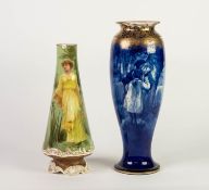 LATE VICTORIAN DOULTON (Burslem) PORCELAIN TAPERED VASE, on scroll moulded and gilt accentuated