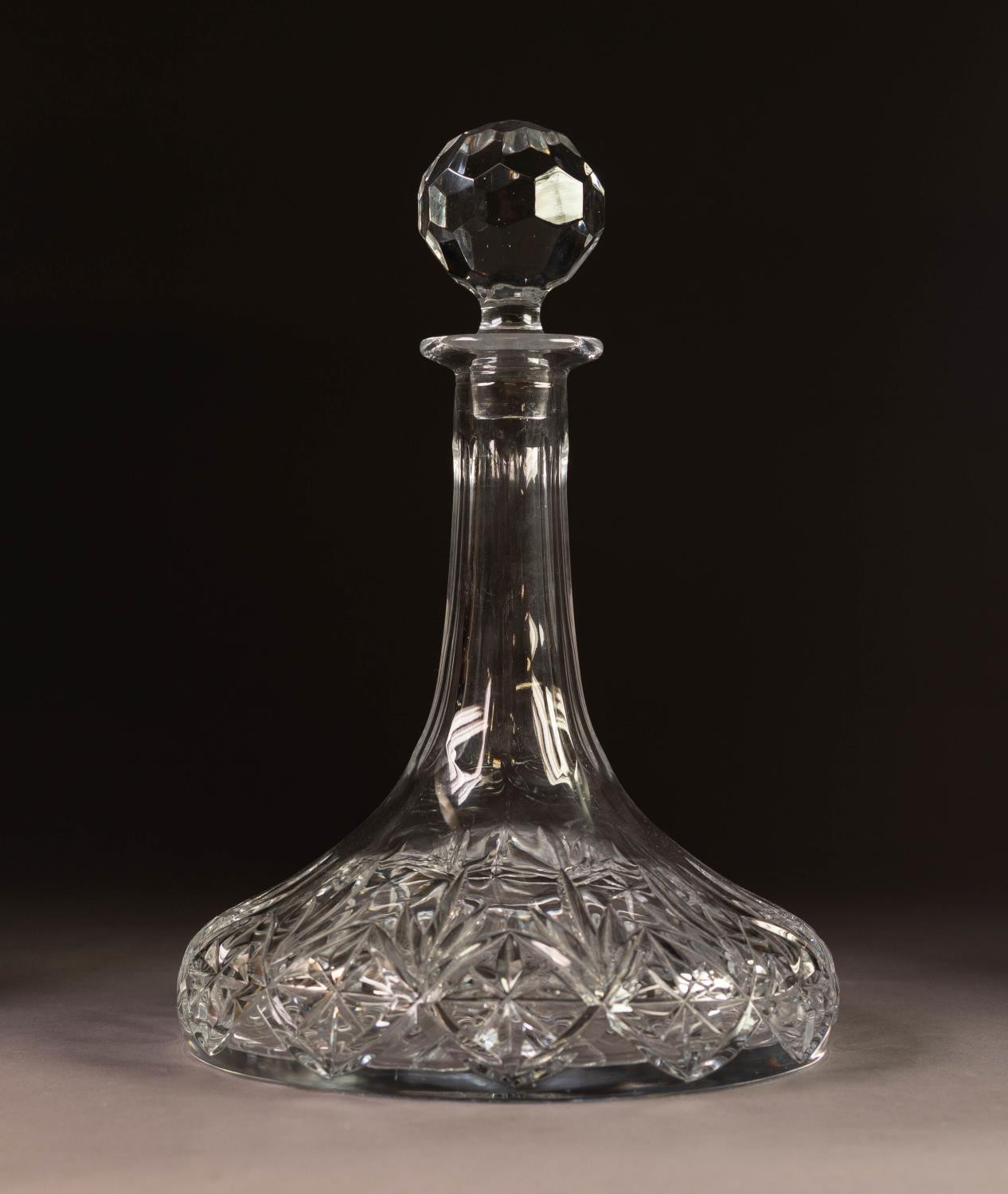 MODERN CUT GLASS SHIP?S DECANTER AND STOPPER, 11 ¼? (28.6cm) high, unmarked
