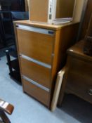 FORMODE UK TEAK THREE DRAWER FILING CABINET AND TWO CORK NOTICE BOARDS, PINE FRAMED