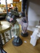 TWO LLADRO PORCELAIN FIGURES OF JAPANESE GIRLS, one modelled holding parasol and closed fan, the