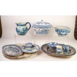 VICTORIAN STAFFORDSHIRE POTTERY WILLOW PATTERN BLUE AND WHITE CANTED OBLONG SOUP TUREEN AND COVER,