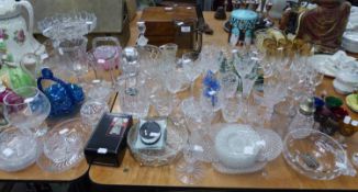 A GOOD SELECTION OF GLASS-WARES TO INCLUDE; COLOURED STEM GLASSES, OTHER STEM GLASSES, TUMBLERS, A