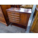AN EARLY TWENTIETH CENTURY MAHOGANY MUSIC CABINET, WITH FOUR FALL-FRONT DRAWERS AND SIDE CUPBOARD