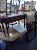 A WOODEN FRAMED BEVELLED WALL MIRROR AND A NEST OF TWO TABLES  (3)