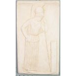 GREEK MOULDED PLASTER OBLONG WALL PLAQUE, depicting a female figure, 16 ¾? x 9 ½?
