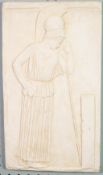 GREEK MOULDED PLASTER OBLONG WALL PLAQUE, depicting a female figure, 16 ¾? x 9 ½?