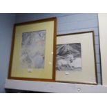 UNATTRIBUTED PENCIL DRAWING Unicorn in a landscape Unsigned 9? x 12? AFTER ROBIN WALLACE COLOUR