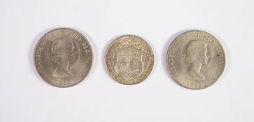 GEORGE V SECOND COINAGE 1926 SILVER HALF CROWN (EF/UNC) and 2 Churchill CROWNS 1965