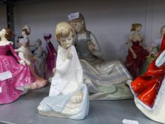 LARGE LLADRO FIGURE OF A GIRL SITTING NEXT TO A GOAT AND ANOTHER SMALLER LLADRO FIGURE OF AN ANGEL