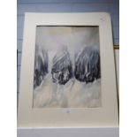 KIM MELDRUM WATERCOLOUR DRAWING, heightened ?Bowfell Buttress? Signed and dated 1971, titled verso