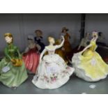 EIGHT ROYAL DOULTON CHINA FIGURES TO INCLUDE; MARY, DIANA, GAIL, KIRSTY, FAIR LADY, GRACE, SHIRLEY