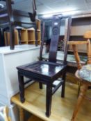 AN ORIENTAL CHERRYWOOD DINING CHAIR, MOTHER O'PEARL INLAY DECORATION