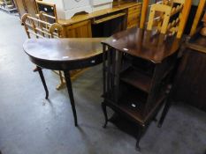 A REVOLVING MAHOGANY BOOKCASE AND A D-SHAPED SIDE TABLE (2)