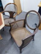 TWO ANTIQUE CANE ARMCHAIRS, (CANE A.F. ON BOTH)