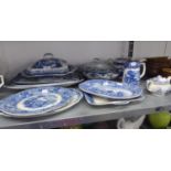 TWELVE VARIOUS PIECES OF BLUE AND WHITE POTTERY DINNER AND TEA WARES  (12)
