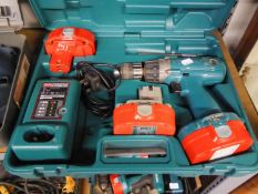 MAKITA CORDLESS ELECTRIC DRILL KIT WITH CHARGER AND THREE BATTERIES