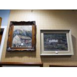 UNATTRIBUTED (TWENTIETH CENTURY) TWO WORKS OIL ON BOARD Riverscape with bridge and house 8 ½? x