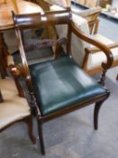 REGENCY MAHOGANY CARVER?S ARMCHAIR, ON SABRE SHAPED FRONT SUPPORTS