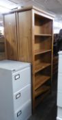 A PAIR OF PINE FIVE TIER OPEN BOOK CASES, WITH FIXED SHELVES, 3? WIDE, 6? HIGH