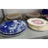 TWO VILLEROY AND BOCH DECORATIVE BLUE AND WHITE PLATES, 9 ROYAL ALBERT DECORATED PLATES VARIOUS