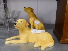 TWO ?JOHN BESWICK? POTTERY MODELS OF DOGS, one modelled as a golden Labrador, the other as a