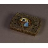 LATE NINETEENTH CENTURY LADY?S EMBOSSED GILT METAL COMPACT, of rounded rectangular form with hand