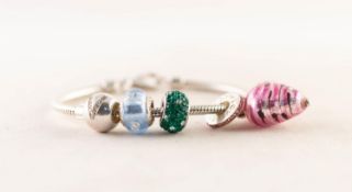 SILVER SNAKE CHAIN BRACELET, of Pandora style with two Lovelinks and two other, similar links and