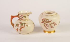 TWO PIECES OF ROYAL WORCESTER IVORY GROUND CHINA, each floral painted in colours and gilt,