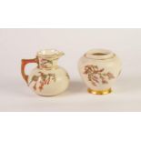 TWO PIECES OF ROYAL WORCESTER IVORY GROUND CHINA, each floral painted in colours and gilt,