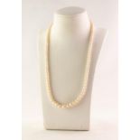 SINGLE STRAND NECKLACE OF GRADUATED CULTURED PEARLS with sterling silver, marcasite and seed pearl