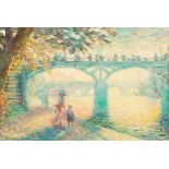 JEANETTE LEUERS  OIL PAINTING ON CANVAS  'Le Pont Des Arts ' signed lower left  8 1/2" x 12 1/2" (