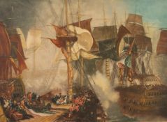 JOHN COTHER WEBB ARTIST SIGNED MEZZOTINT Naval sea battle 13? X 17 ¾? (33cm x 45cm)