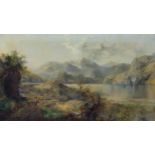 UNATTRIBUTED (NINETEENTH CENTURY) OIL PAINTING ON CANVAS Highland loch scene with figure on a donkey