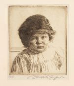 JOSEPH SIMPSON (1879 - 1939) ETCHING The Fur Cap Signed in pencil 5 7/8in x 5in (15 x 12.5cm) plate