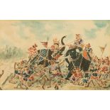 M.R. CHIRM WATERCOLOUR DRAWING  'Fighting for the throne of Ayuthia A.D. 1403' Battle scene with