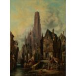 HENRY SCHAFER (1854-1922) OIL PAINTING ON CANVAS  Continental townscape  signed lower right