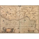 JAN JANSSON 1650, HAND-COLOURED ANTIQUE MAP, 'GUINEA', 10 1/4in x 14 1/4in), (26 x 36cm), framed