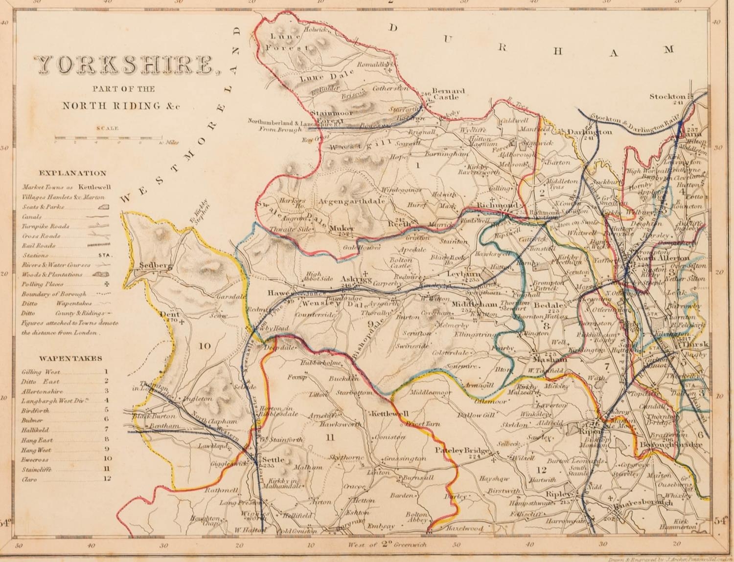 THREE ANTIQUE HAND COLOURED MAPS OF YORKSHIRE: YORKSHIRE, LEWIS: CREIGHTON and STARLING 15 ½? X - Image 2 of 5