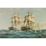 MONTAGUE DAWSON ARTIST SIGNED COLOUR PRINT ?The Action between Java and Constitution, December 1812?