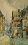 C.J. KEATS (late Nineteenth/early Twentieth Century)  WATERCOLOUR A street scene with cathedral