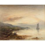 JAMES CHRISTIE BRUCE (late 19th/early 20th Century) OIL PAINTING ON BOARD Scottish loch with figures