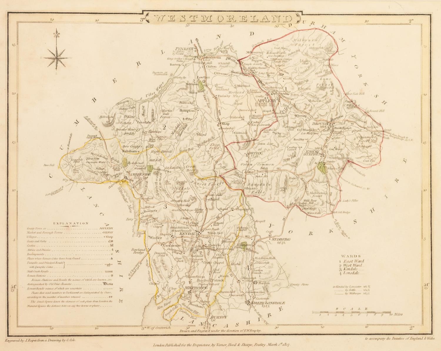 THREE ANTIQUE MAPS: TWO BY JOHN CARY CUMBERLAND, 10 ½? X 8 ¼? (26.6cm x 21cm) WESTMORELAND, hand