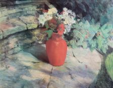 JACKIE SIMMONDS (b.1944) PASTEL DRAWING ?The Red Vase? Signed, tilted to artist label verso 14 ½?