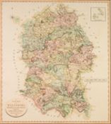 J. CARY 1801, HAND-COLOURED ANTIQUE MAP OF WILTSHIRE, 21in x 19in (54 x 48cm), framed, (Provenance