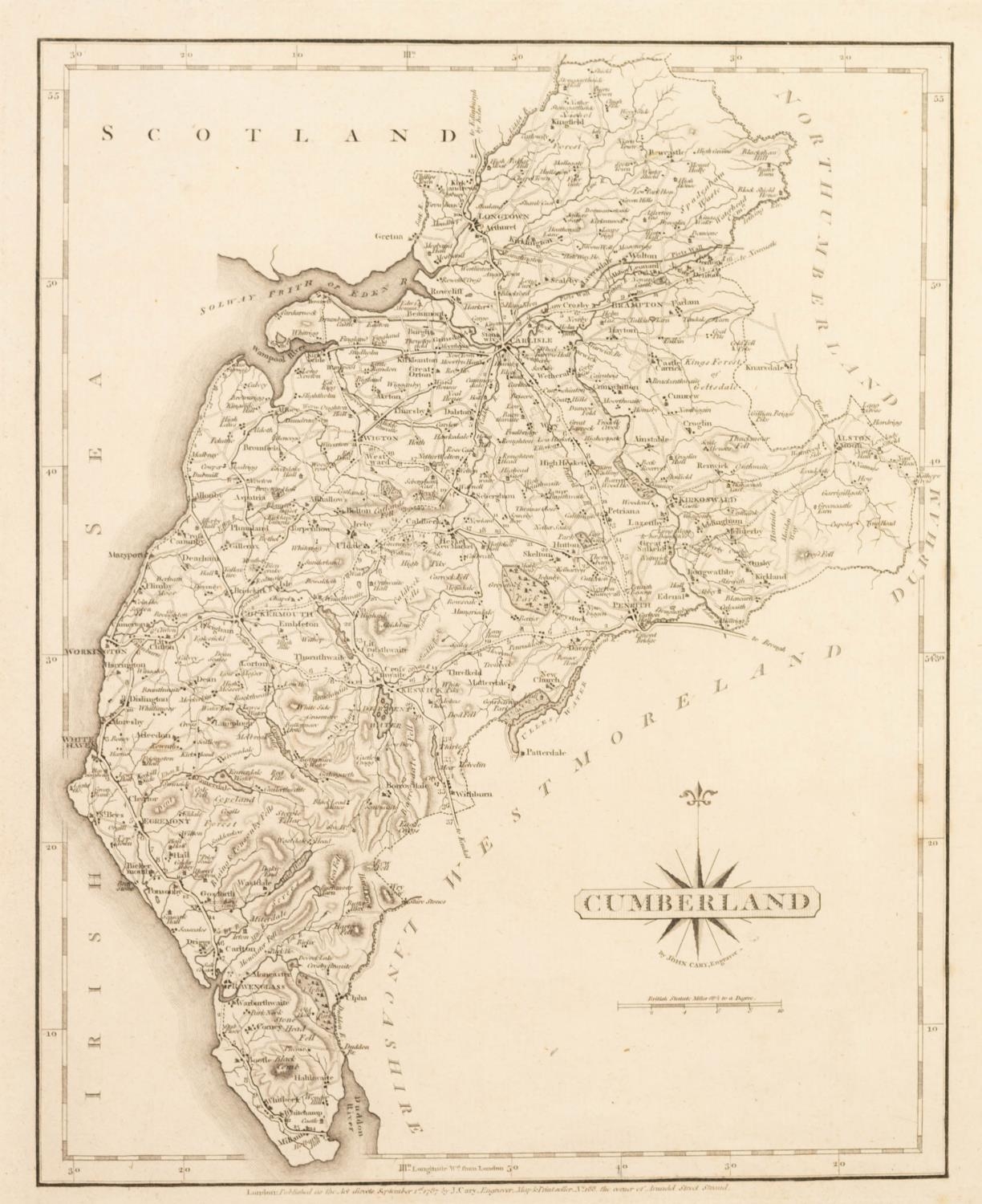 THREE ANTIQUE MAPS: TWO BY JOHN CARY CUMBERLAND, 10 ½? X 8 ¼? (26.6cm x 21cm) WESTMORELAND, hand - Image 3 of 3