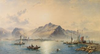 EMIL RIECK (Fl. 1858-1898) WATERCOLOUR A Continental lake scene, probably the Bodensee signed