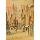 S.C. MORLEY  WATERCOLOURS, A PAIR French townscapes with figures, inscribed respectively 'Mentone'