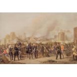 FOUR COLOUR PRINT REPRODUCITONS OF 19th CENTURY COLOURED ETCHINGS OF BRITISH BATTLE SCENES: Battle