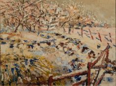 UNATTRIBUTED (MID TWENTIETH CENTURY) OIL ON CANVAS Abstract winter landscape with trees Unsigned