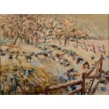 UNATTRIBUTED (MID TWENTIETH CENTURY) OIL ON CANVAS Abstract winter landscape with trees Unsigned